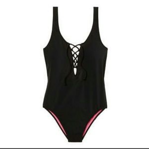 Pink Victoria’s Secret Lace Up Front One Piece Swimsuit